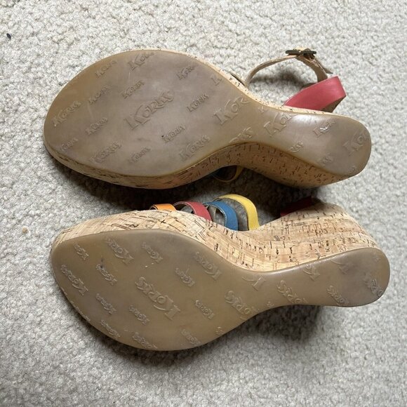 Korks Kork Ease Size 9 Sandals Womens Rainbow Open Toe Strappy Wedge Heel - Picture 10 of 10
